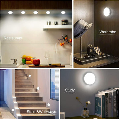 6 Pcs Under Cabinet Lights 16 LEDs Wireless Motion Sensor Light Puck Light, 3 Color Temps Dimmable 3000-6000K, Rechargeable Closet Lights For Cabinet, Closet, Kitchen, Hallway, Stairs